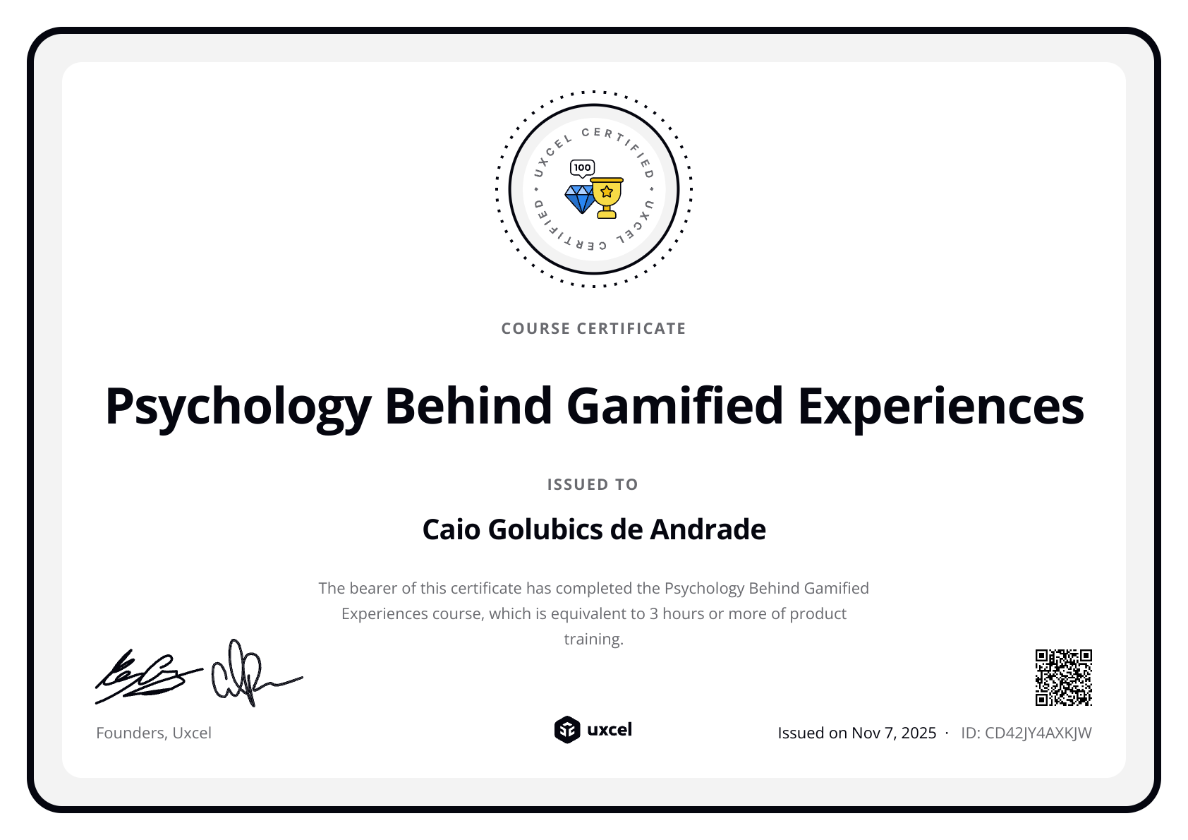 Caio Andrade's certificate